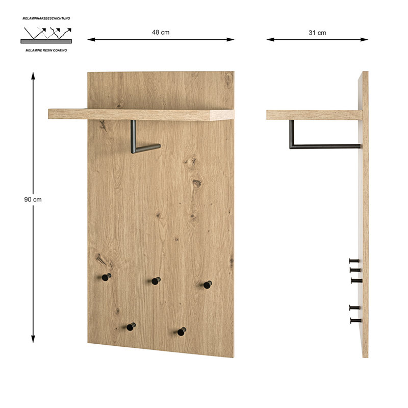 Montone MDF And Metal Wall 5 - Hook Wall Mounted Coat Rack