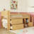 Wood Low Loft Bed with Stairs-1978740945