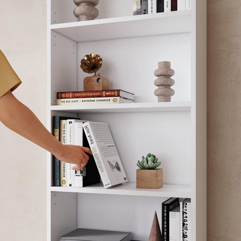 Ebern Designs Bookcase, 6-Tier Adjustable Open Storage Shelf Display Bookshelf, Ivory White