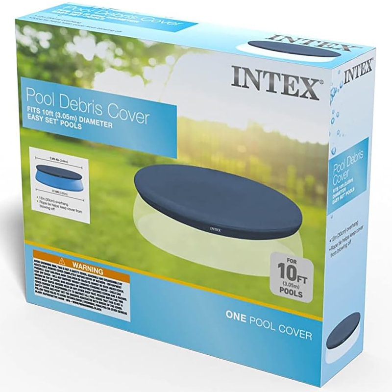 Intex: Easy Set Pool Debris Cover - 10ft Round - Blue, 12" Overhang, Rope Tie, Drain Holes, Puncture Resistant, Above Ground Swimming Pool Accessory
