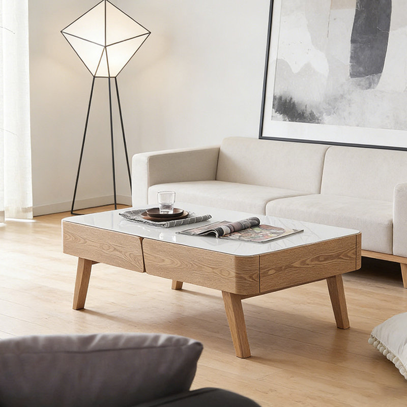 Table basse en bois avec petits appartements, 16,14 po H x 45,27 po L x 23,62 po l
