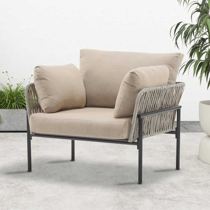 Rattan Outdoor Lounge Chair With Cushions, Gray