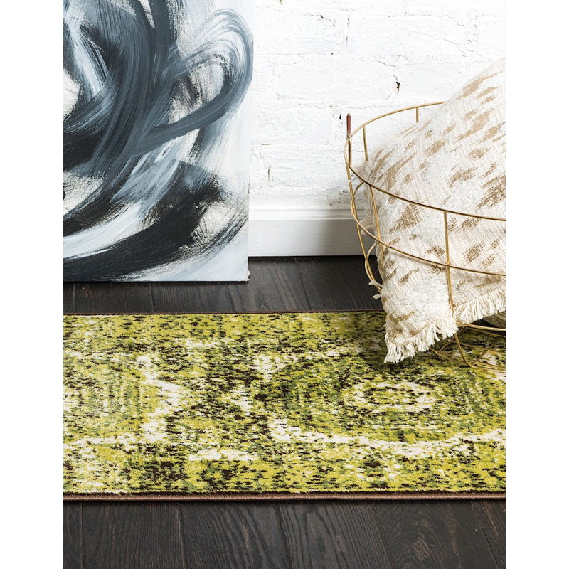 Tapis oriental majestueux Citron, Tapis de couloir 3 pi x 9 pi 10 po