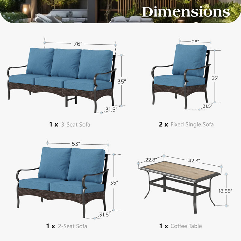 7-person Outdoor Conversation Set With Loveseat, Navy