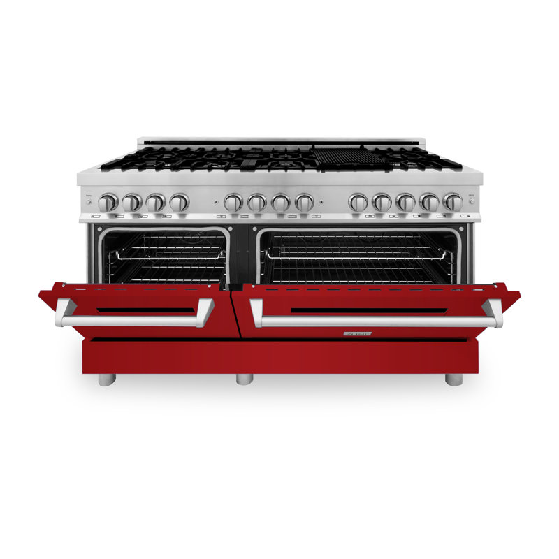 ZLINE 60" Legacy Dual Fuel Range, Red Gloss Stainless Steel