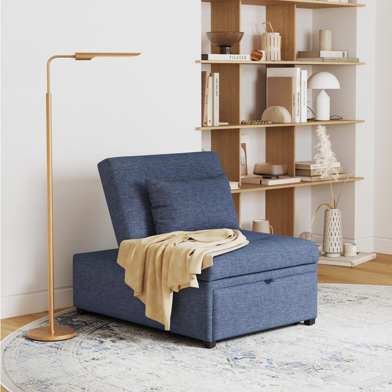 Hulse 3-In-1 Upholstered Convertible Sleeper Chair, Blue Polyester