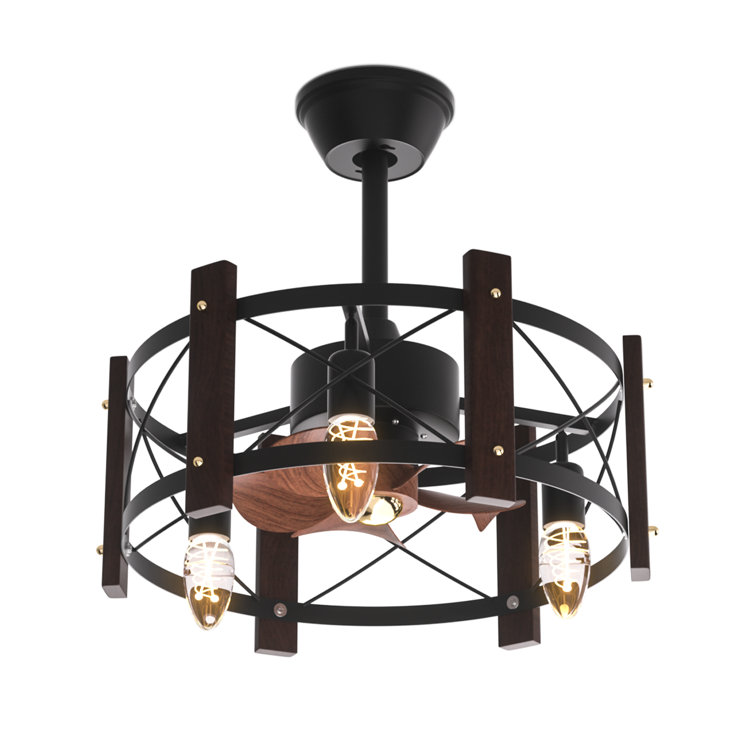 19" Flush Mount Caged Ceiling Fan with Remote, Reversible Low Profile Ceiling Fan without Light Bulb