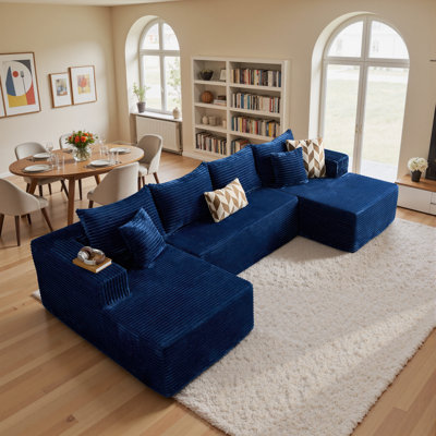 134'' Cloud Modular U-shaped Sectional Sofa With Double Chaise, Upholstered Boneless Couch For Living Room Or Bedroom