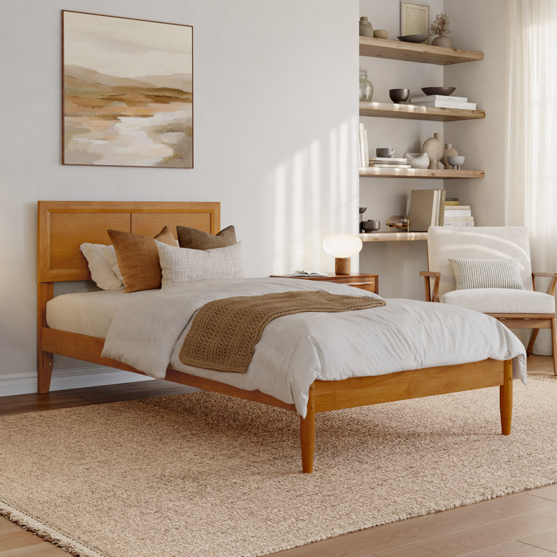 Lit plateforme avec tête de lit réglable Ellarie, Très grand simple, Caramel clair