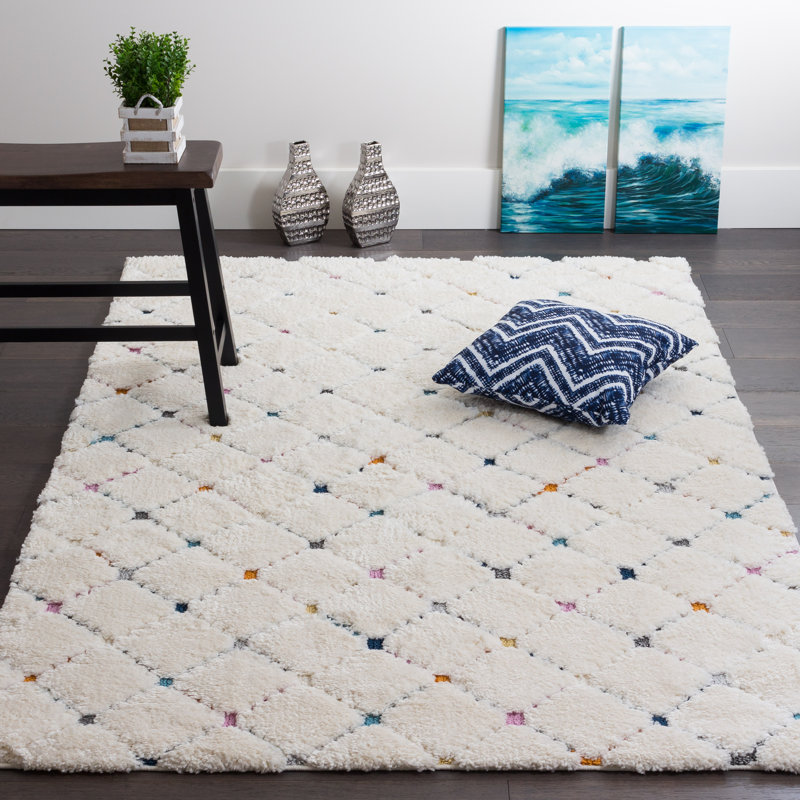 Tapis géométrique ivoire / bleu / vert Barden, Rectangle 7 pi 11 po x 10 pi 10 po