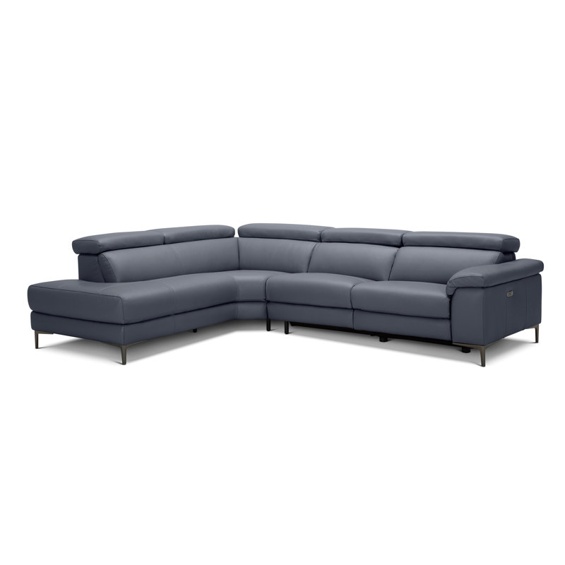 Bryd Upholstered Power Reclining L-Shaped Sectional, Left Hand Facing, Slate Genuine Leather,