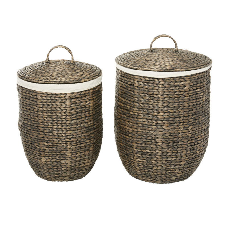 Dark Brown Round Seagrass Storage Baskets with Lids
