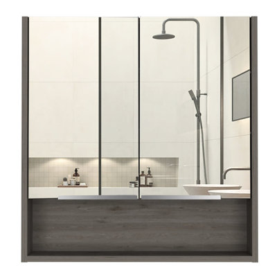 Ensemble de meuble-lavabo en chêne 2 pièces avec portes en miroir et grand miroir