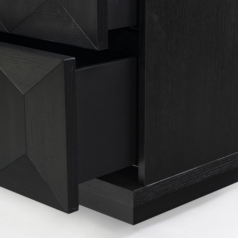 Deziree Wood 2 Drawer Nightstand, Black