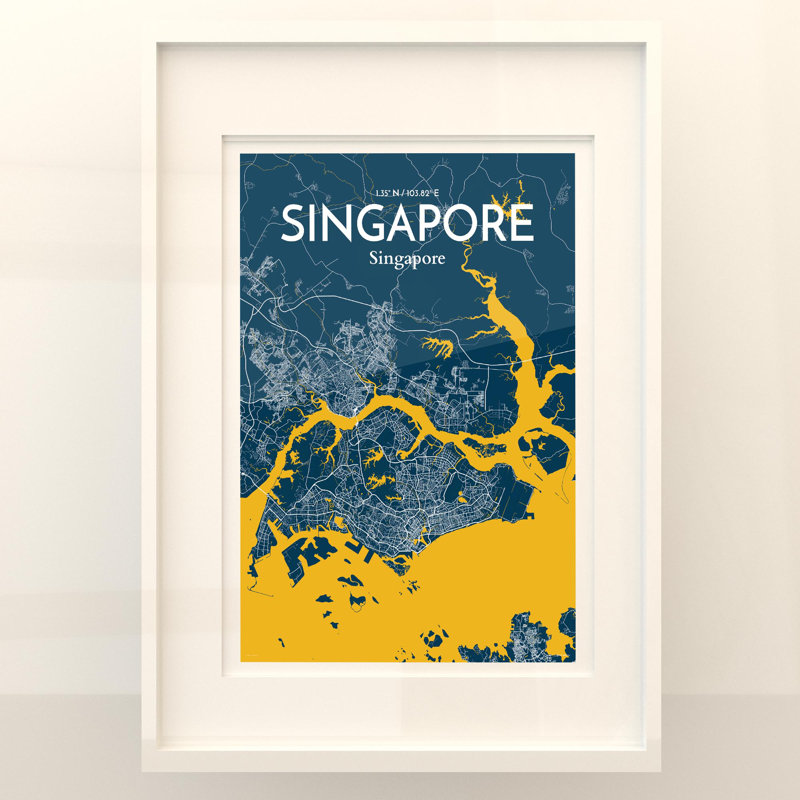 Singapore City Map in Amuse 1 Piece Wall Art, 27.6cm H x 19.7cm W x 0.05cm D