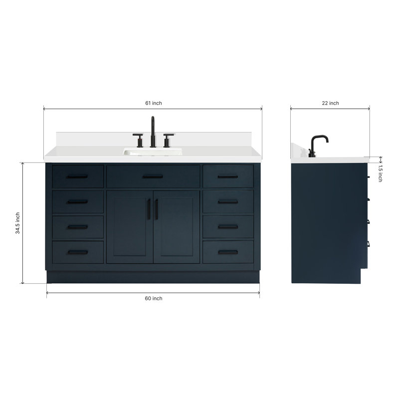 Tidworth Solid Wood Single Bathroom Vanity with 1.5'' White Quartz Top, White, Rectangular