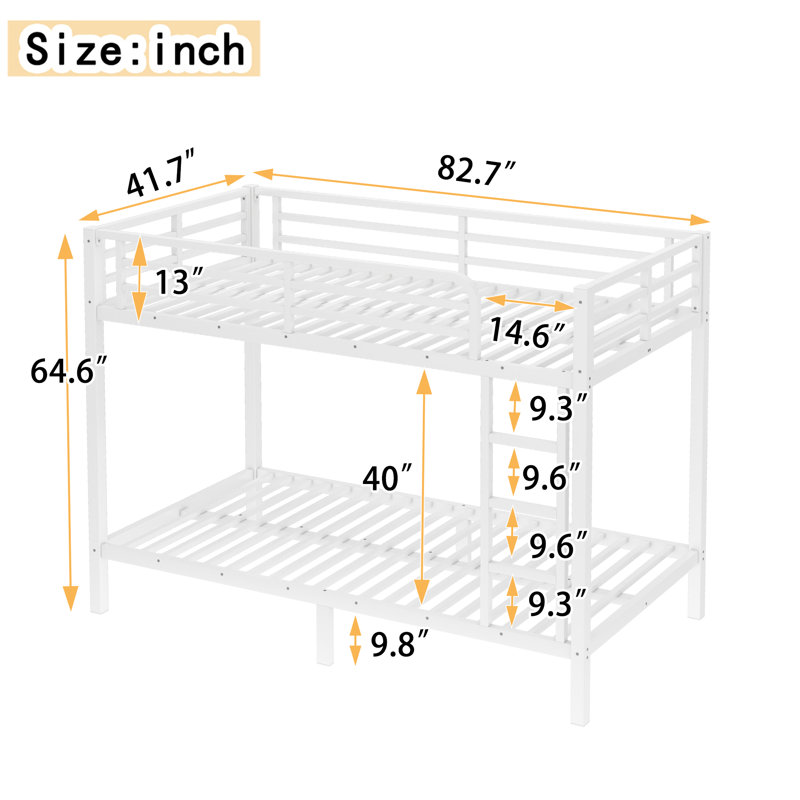 Metal Twin XL Bunk Bed for Teens & Adults, Space-Saving, Noise-Free, No Box Spring, White