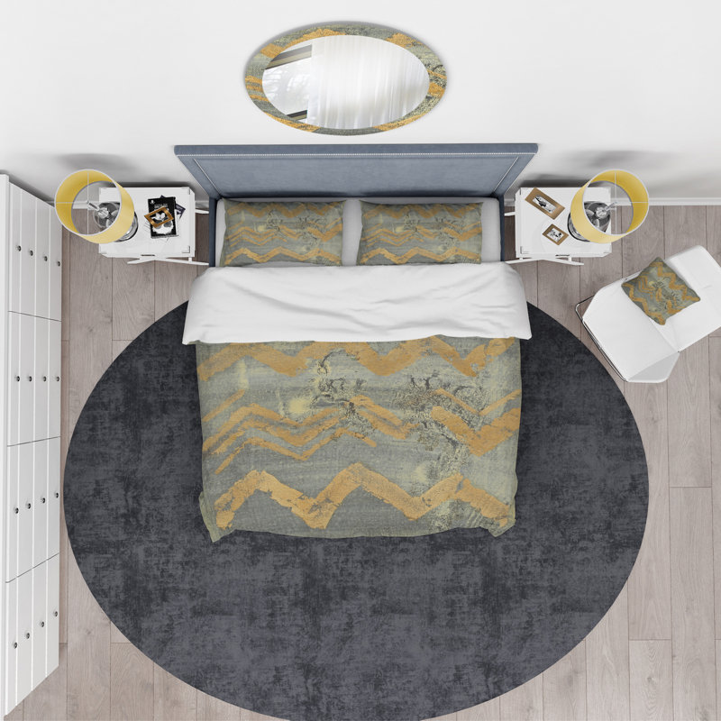 Glam Metallic Form III - Ensemble de housse de couette moderne et transitionnel - Microfibre de polyester