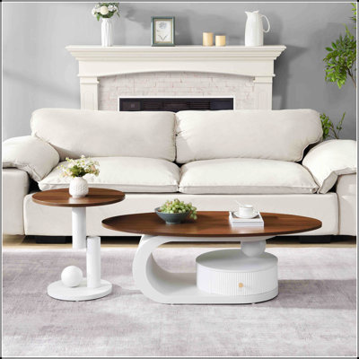 Luxury Nesting Coffee Table Set Of 2, Oval And Round With Storage For Modern Living Rooms, Elegant And Functional Design
