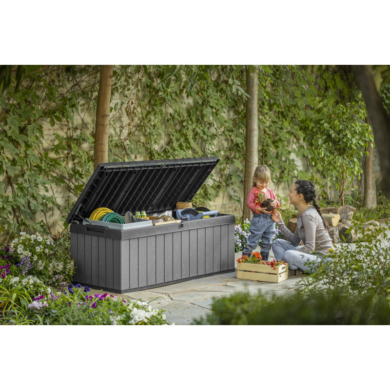 Large Gray and Black Lockable Plastic Deck Box