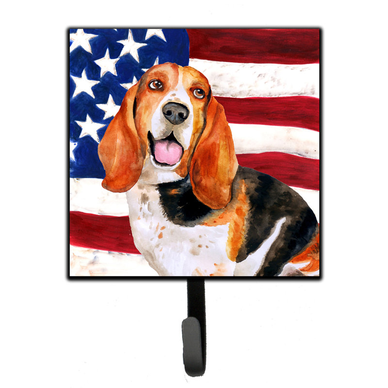 Emrah   Metal Wall Organizer with Key Hooks, Brown/Salmon/Blue, Basset Hound