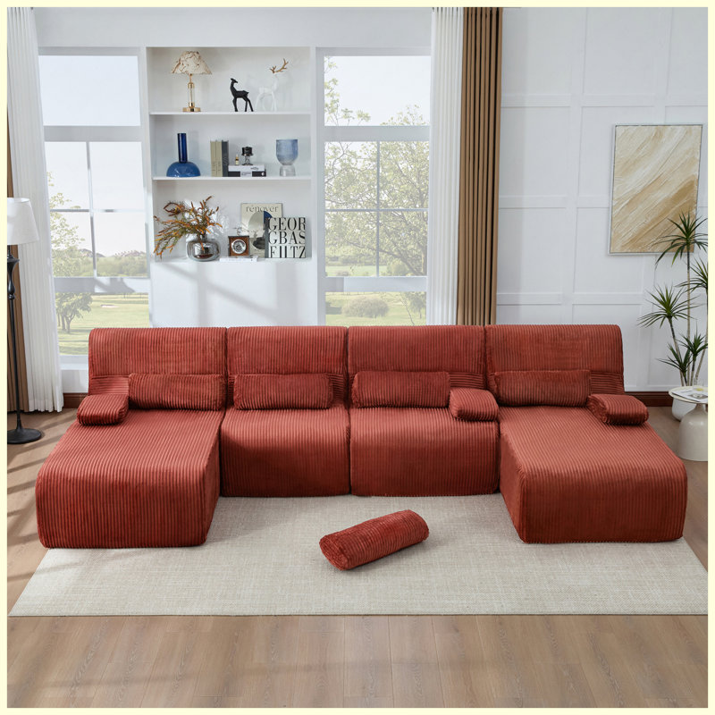 Grand canapé modulaire en forme de U désossé de 132,2 po, canapé de salon confortable pour grande maison, appartement, bureau, rouge