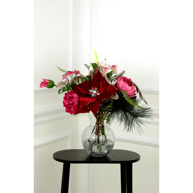 Jeweled Poinsettia Flower Vase - 18.5 Inches