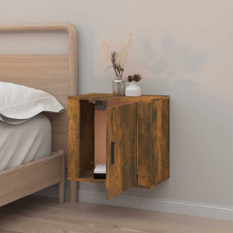 Janiyha 50cm W Manufactured Wood Bedside Table, Smoked Oak, 1