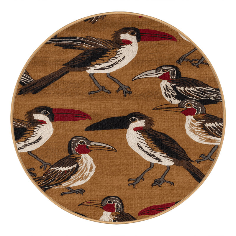 Washable Red billed Quelea Birds Area Rug, Round 7'