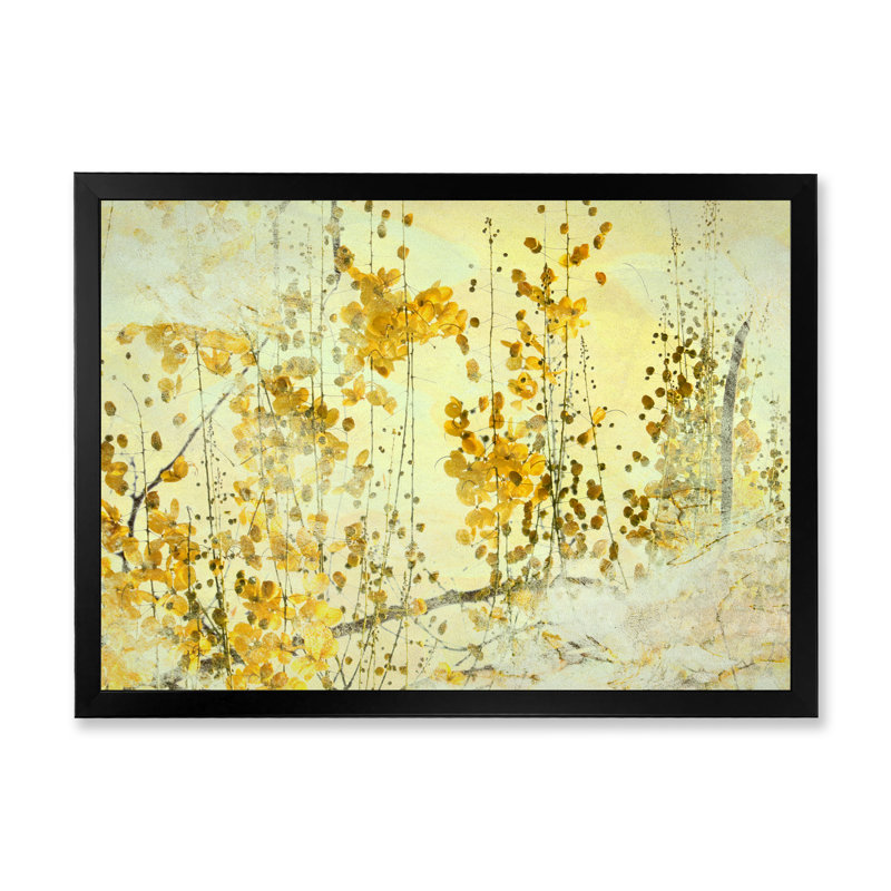 Fleur jaune, art grunge - peinture sur toile, H 24 po x l 32 po x P 1 po, Cadre photo noir