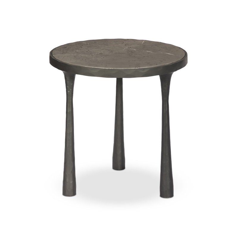 Billings End Table, Gray Italian Marble Top/Hammered Gunmetal Base