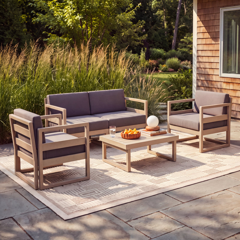Lane 4-Person Patio Conversation Set with Acrylic Cushions, Taupe, Canvas Charcoal Sunbrella® Canvas