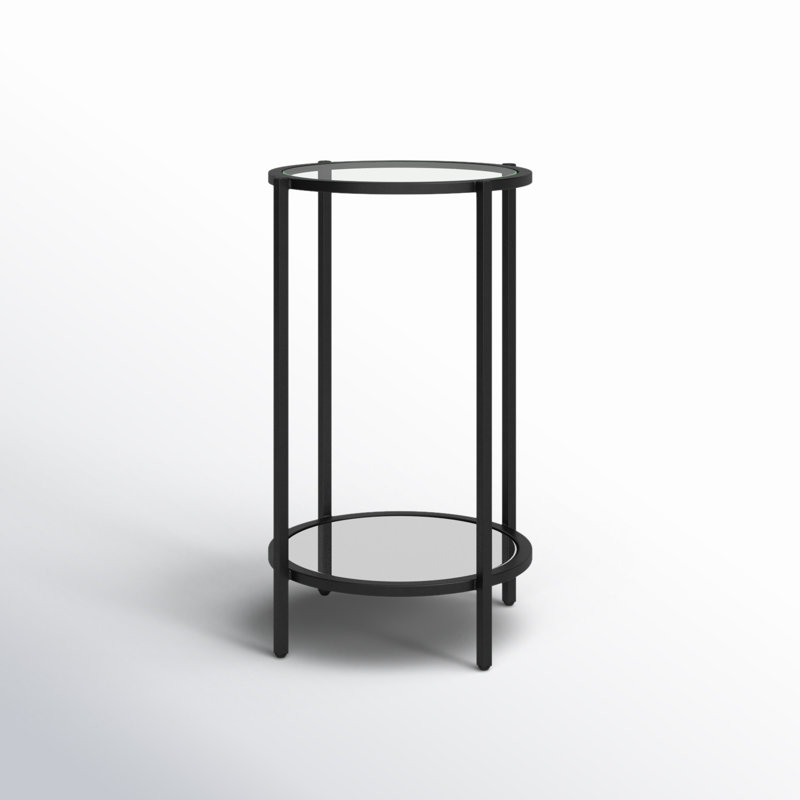 Ava 15" Round Black Metal and Clear Glass End Table