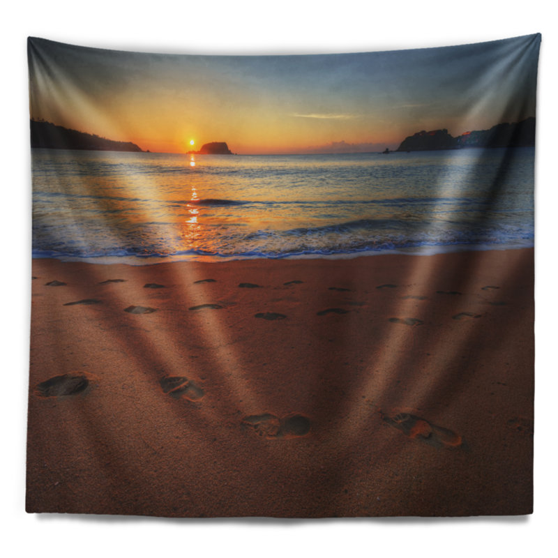 Tapisserie de plage sandy avec accessoires suspendus en pieds de mer en shore de mer imprimé, H 68 po x l 80 po