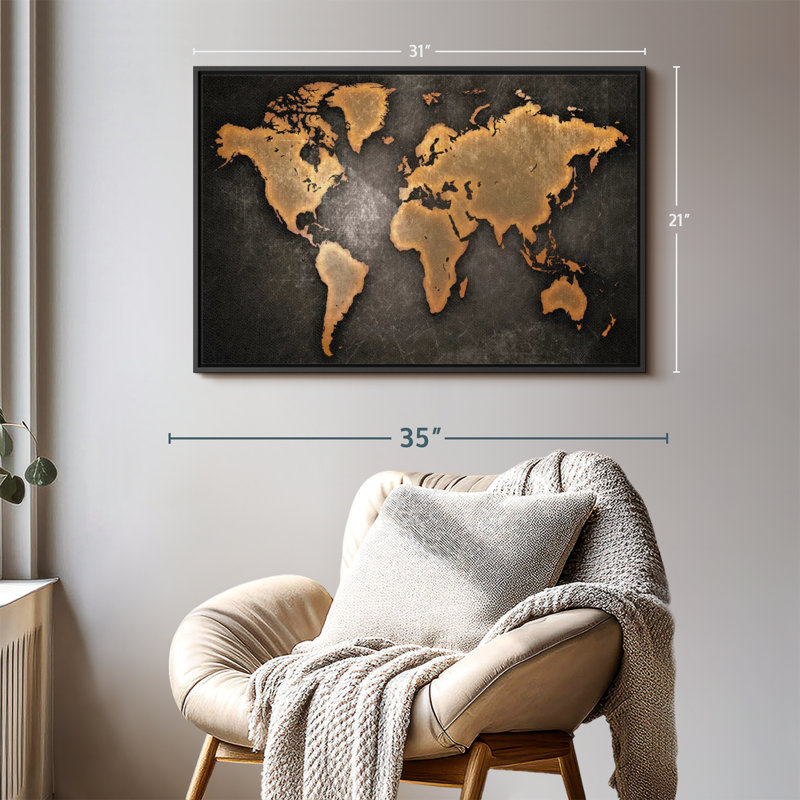 "Art mural carte du monde en cuivre", H 21 po x l 31 po