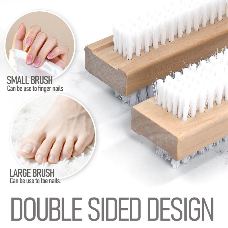 Wooden Nail Brush Set 6 Pack Double Sided Firm Bristle Nail Cleaner For Hands Feet Manicure Pedicure Cleaning Brush Durable Design