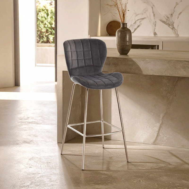 Foosland Upholstered Counter Stool with Metal Frame, Silver, Grey