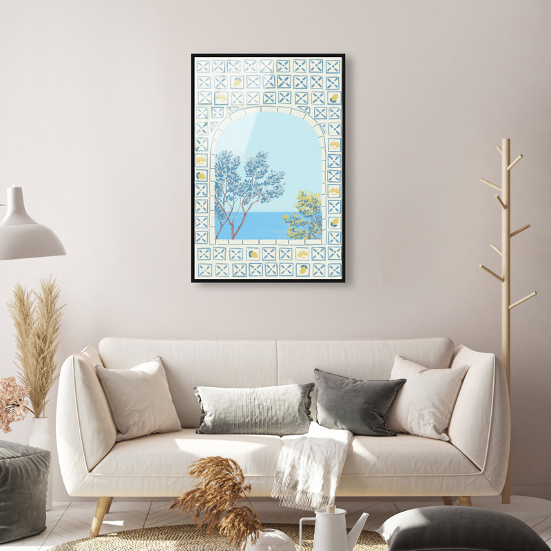 Mediterranean Window Print by Oliver Gal, 16"H x 11"W, Black Floater Frame