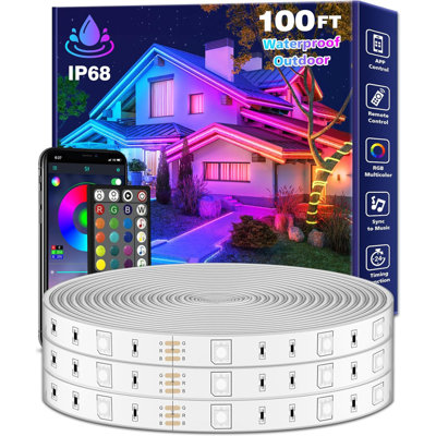 100Ft IP68 Waterproof RGB LED Strip Lights - Music Sync Exterior Rope Lights With App & Remote For Deck Balcony Roof Garden Pool