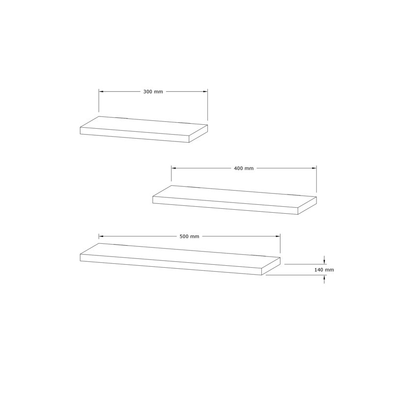 Ensemble de tablettes murales modernes (3 pièces), couleur anthracite, tailles: 11,8 x 5,5 x 0,8 pouces | 100% panneau de particules enduit de mélamine, épaisseur: 0,7 pouce | Solution de rangement murale facile et élégante pour la maison et le bureau