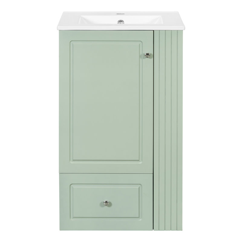 Meuble-lavabo autoportant de 20 po avec lavabo en céramique, Vert