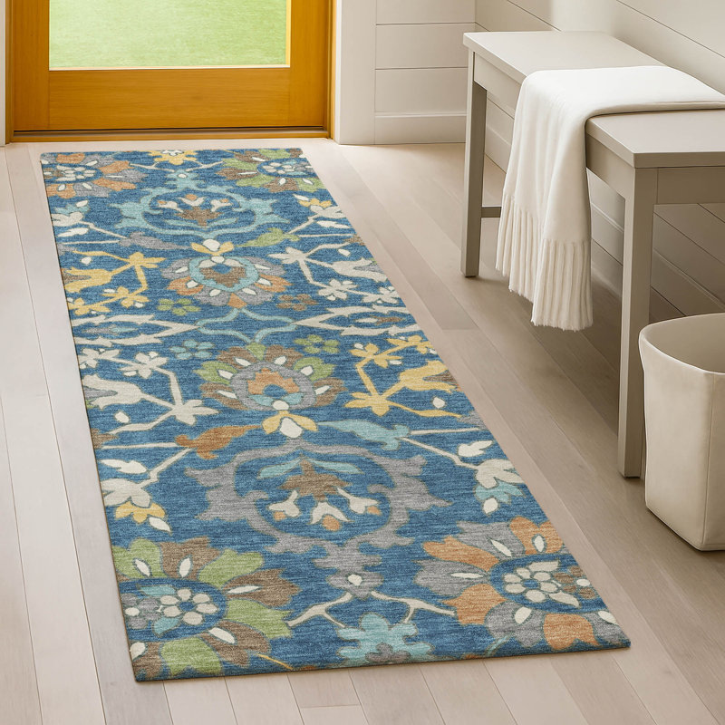 Machine Washable Indoor/Outdoor Chantille ACN2587 Floral Rug, Blue, 2'3" x 7'6" Runner