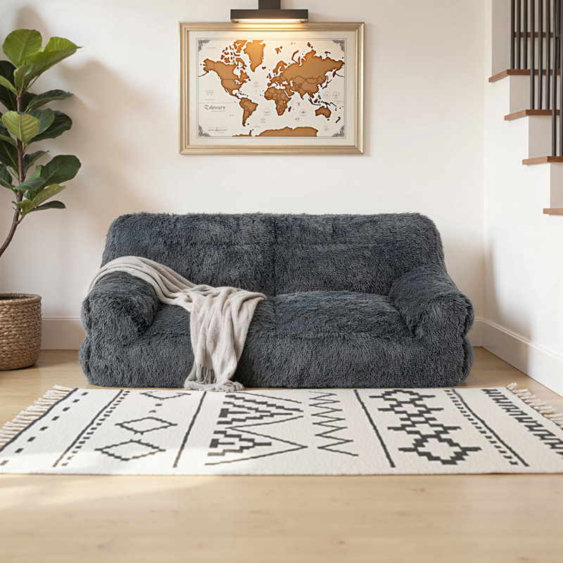 Fauteuil à billes moelleux rembourré en fausse fourrure moelleuse et canapé moelleux moelleux, Fausse fourrure grise