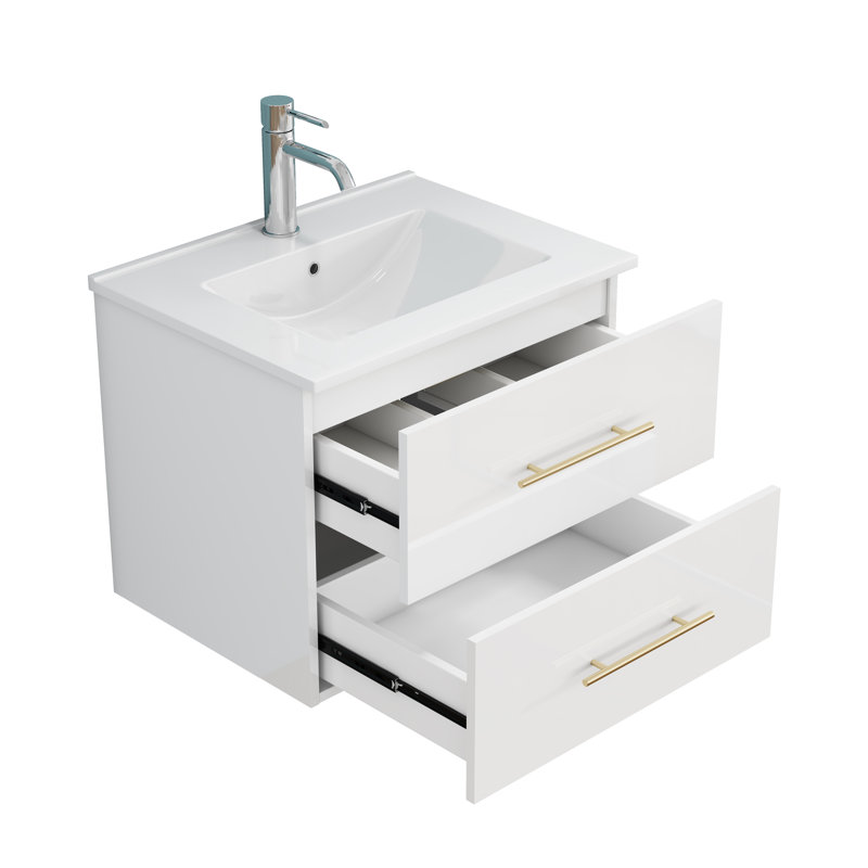 Meuble-lavabo mural 24 po avec lavabo en céramique et deux tiroirs Ridgeway