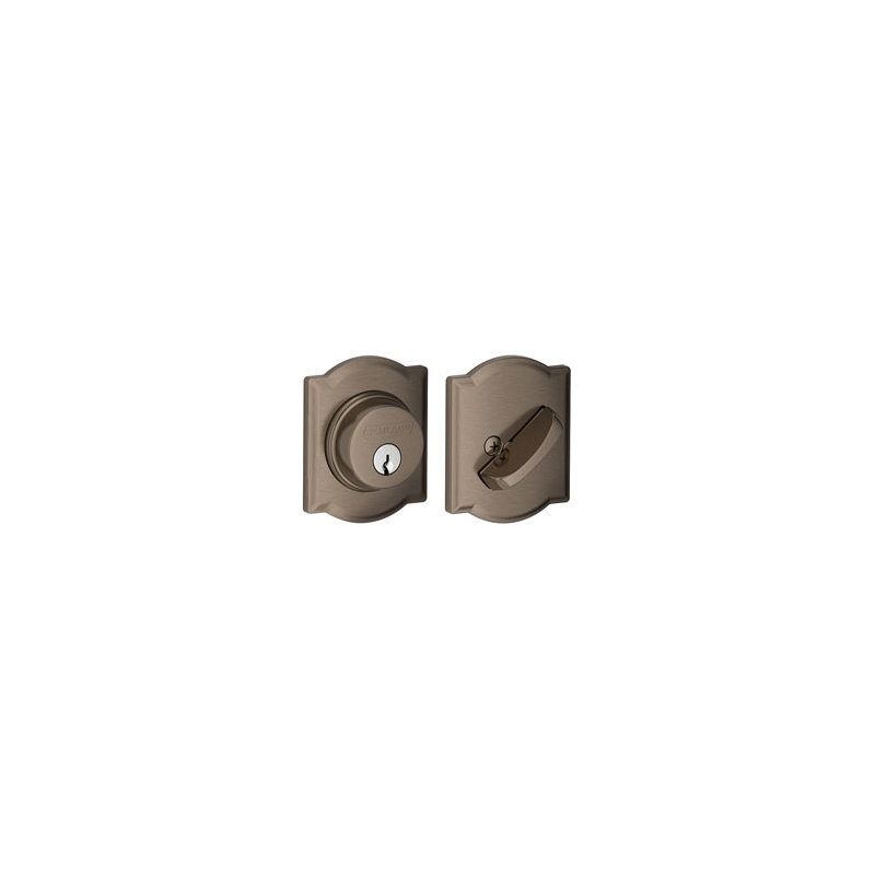 Single Cylinder Deadbolt with Camelot Trim, Antique Nickel