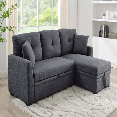 Canapé modulaire 76,5 po en mélange de lin avec lit escamotable et rangement pour chaise longue