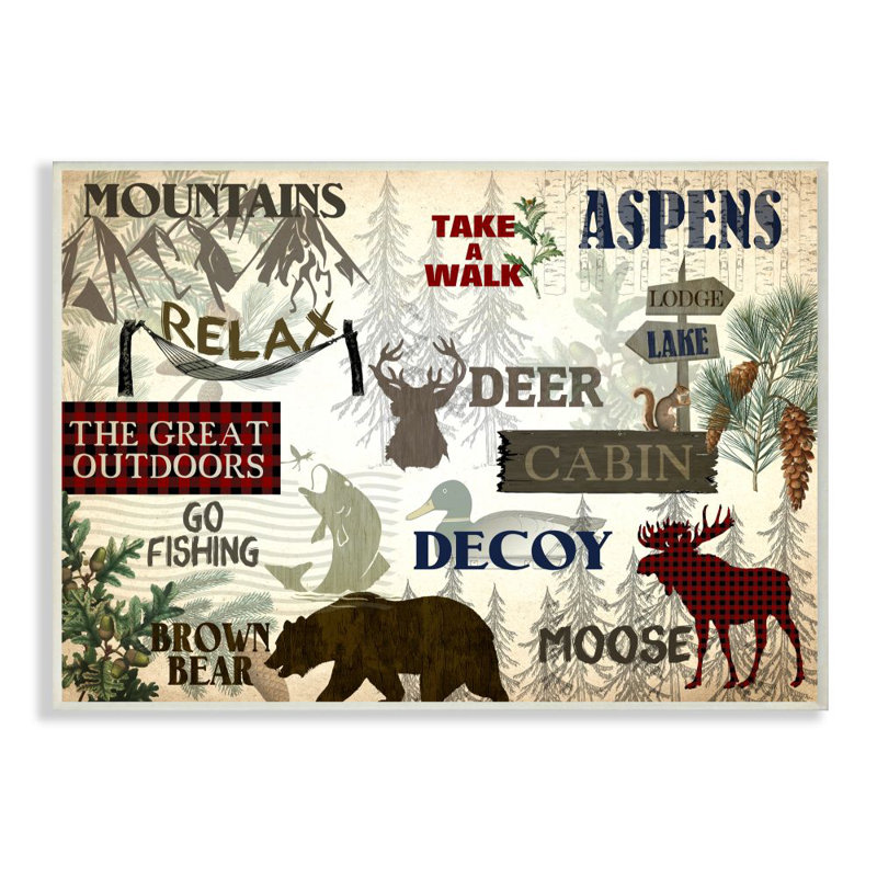 Montagne, activités de la forêt, camping, chasse, phrases de Kim Allen - impression d'art graphique, Bois, H 13 po x l 19 po