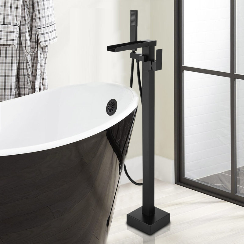 Robinet de baignoire noir mat avec douche à main - Poignée levier, tuyau en acier inoxydable, douche moderne résistante à la rouille et à la corrosion, bec cascade, matériau