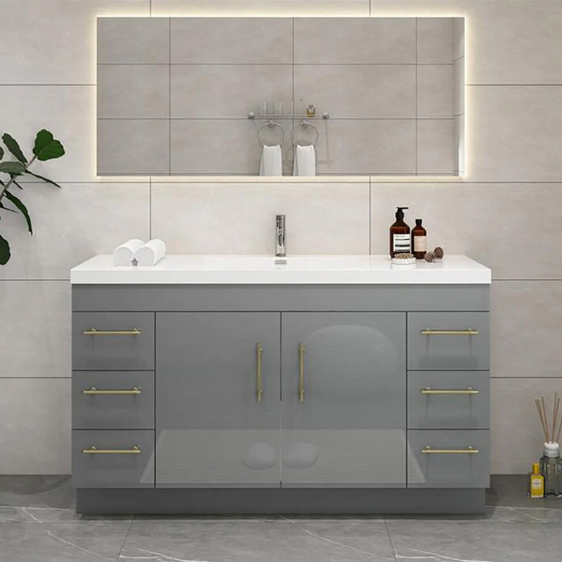 59.06'' Single Bathroom Vanity with Top, Glossy Gray