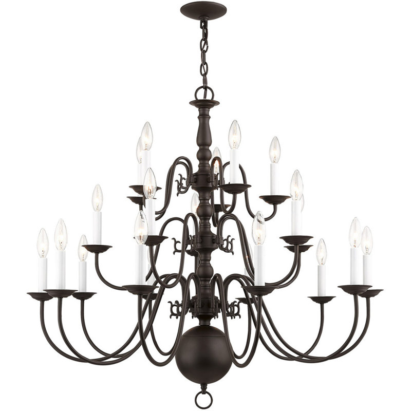 Lustre classique à 20 lumières de style bougie, Bronze